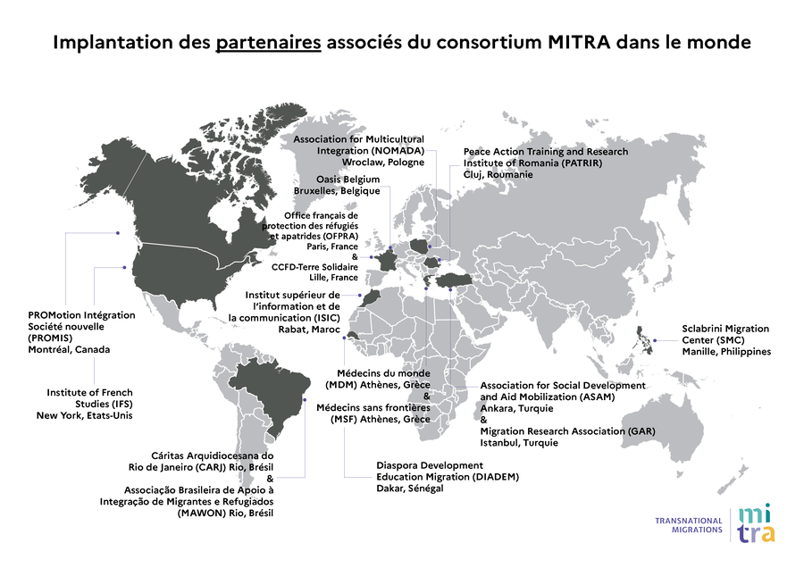 Illustration des implantations des partenaires associés de MITRA dans le monde